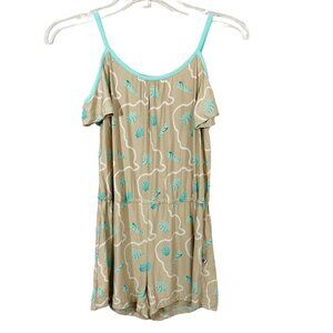 Kickee NWOT Tan Sea Shell Beach Print Romper Cold Shoulder Girl's Size Large